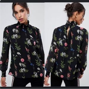 Ted Baker London Black Floral High-Neck Blouse
